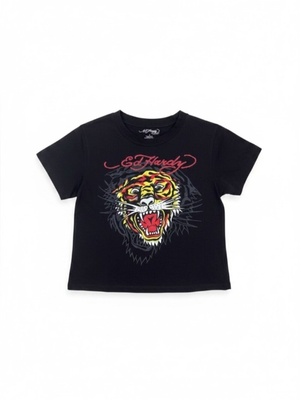 Ed Hardy Tiger Baby Tee Black Graphic Y2K Cropped T-Shirt Women’s Large
